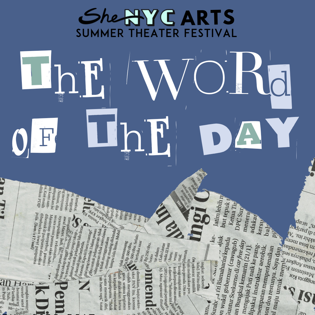 A gold graphic has newspaper clippings on it with the title "The Word of the Day" in collaged letters.